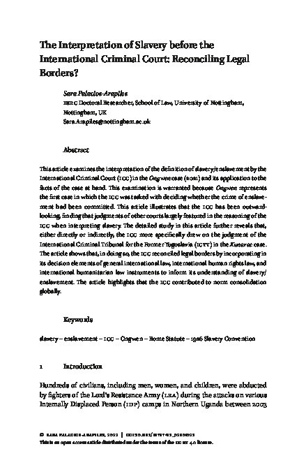 The Interpretation of Slavery before the International Criminal Court: Reconciling Legal Borders? Thumbnail