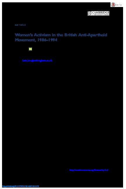 Women’s Activism in the British Anti-Apartheid Movement, 1986-1994 Thumbnail