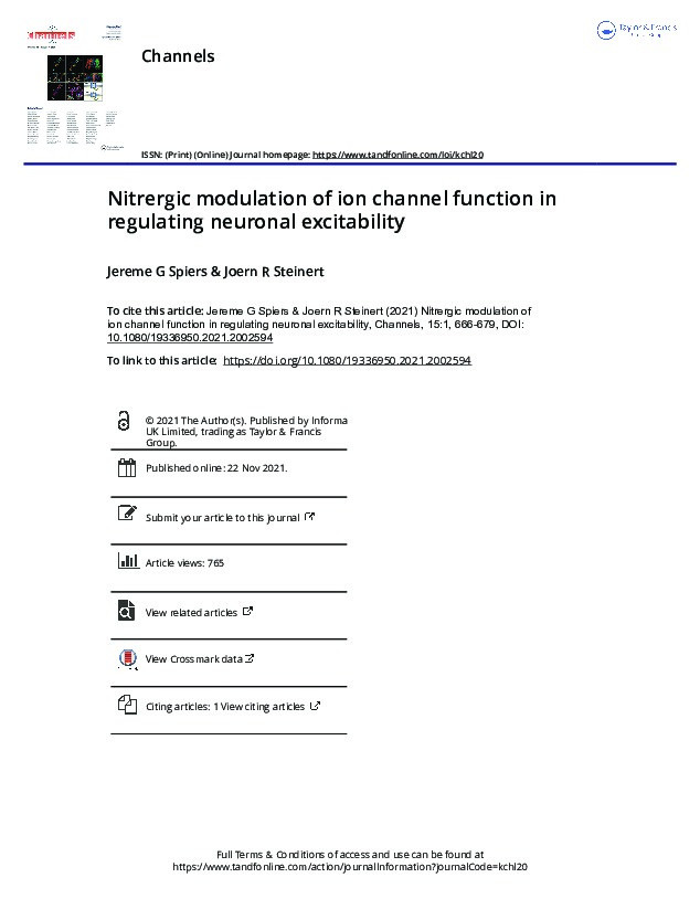 Nitrergic modulation of ion channel function in regulating neuronal excitability Thumbnail