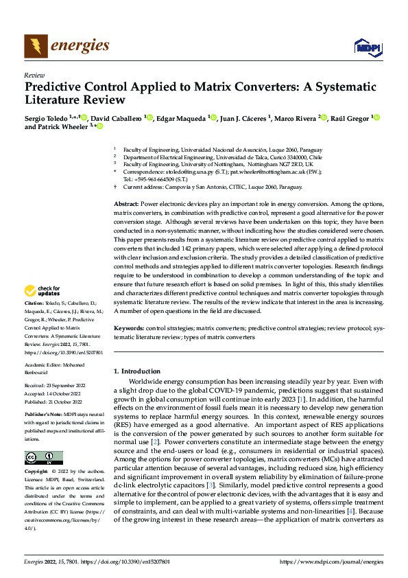 Predictive Control Applied to Matrix Converters: A Systematic Literature Review Thumbnail