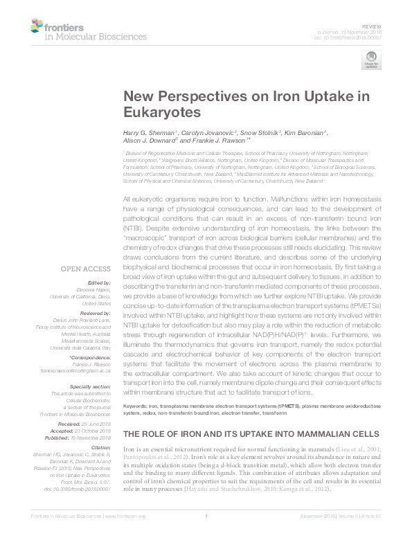 New perspectives on iron uptake in eukaryotes Thumbnail