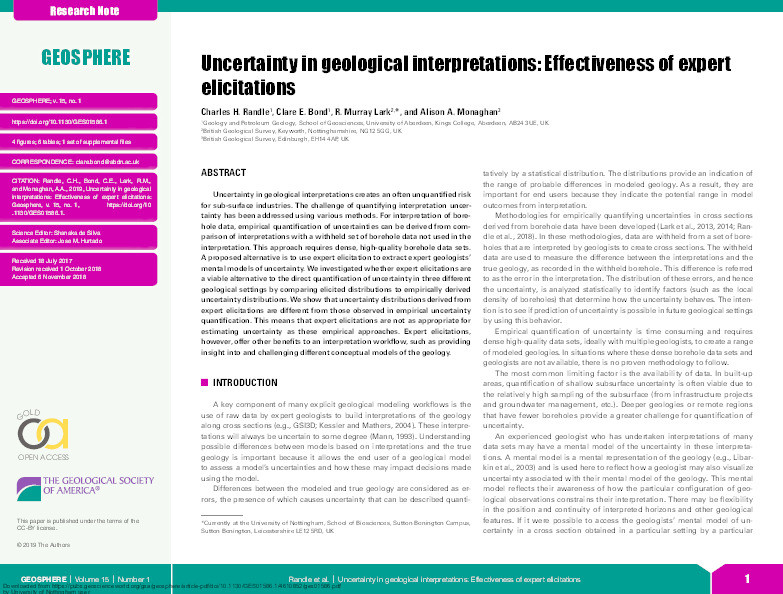Uncertainty in geological interpretations: effectiveness of expert elicitations Thumbnail