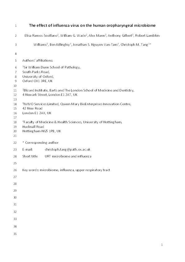 The effect of influenza virus on the human oropharyngeal microbiome Thumbnail