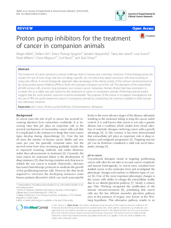 Proton pump inhibitors for the treatment of cancer in companion animals Thumbnail