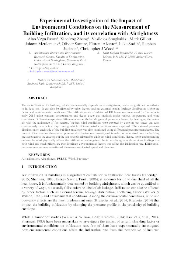 Experimental investigation of the impact of environmental conditions on the measurement of building infiltration, and its correlation with airtightness Thumbnail