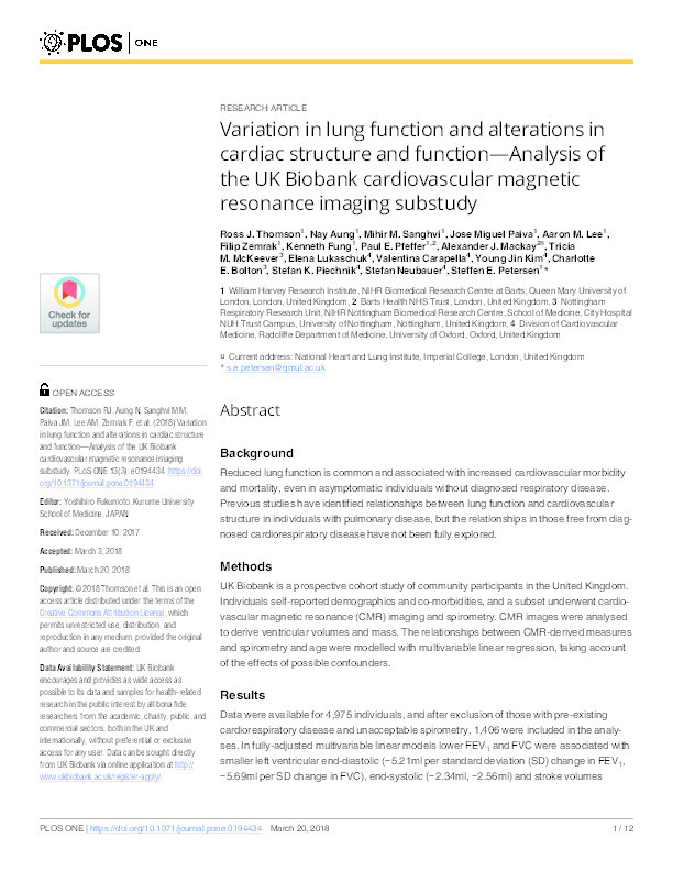 Variation in lung function and alterations in cardiac 1 structure and function: analysis of the UK Biobank 2 cardiovascular magnetic resonance imaging substudy Thumbnail