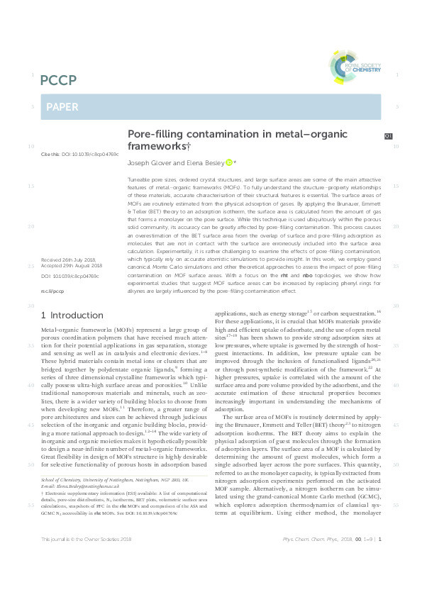 Pore-filling contamination in metal–organic frameworks Thumbnail