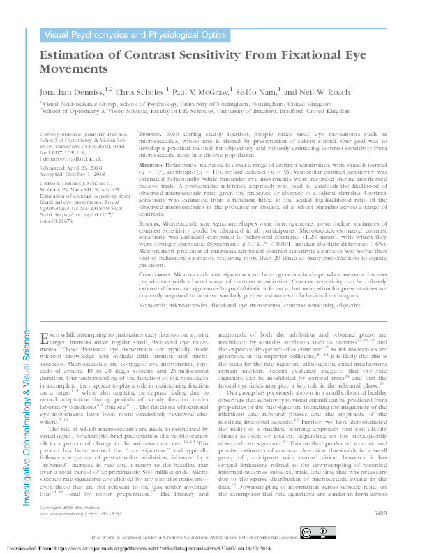 Estimation of contrast sensitivity from fixational eye movements Thumbnail