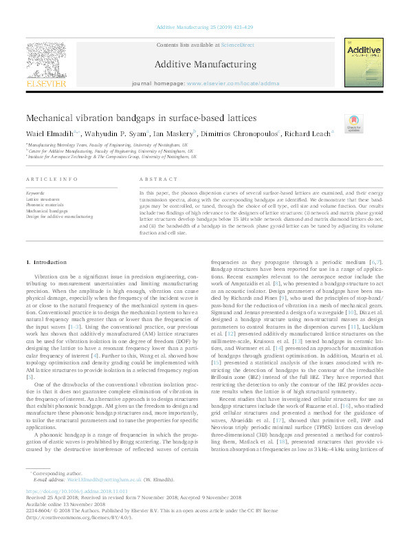 Mechanical vibration bandgaps in surface-based lattices Thumbnail