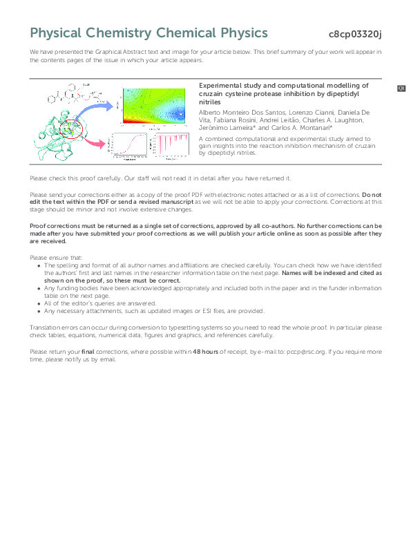 Experimental study and computational modelling of cruzain cysteine protease inhibition by dipeptidyl nitriles Thumbnail