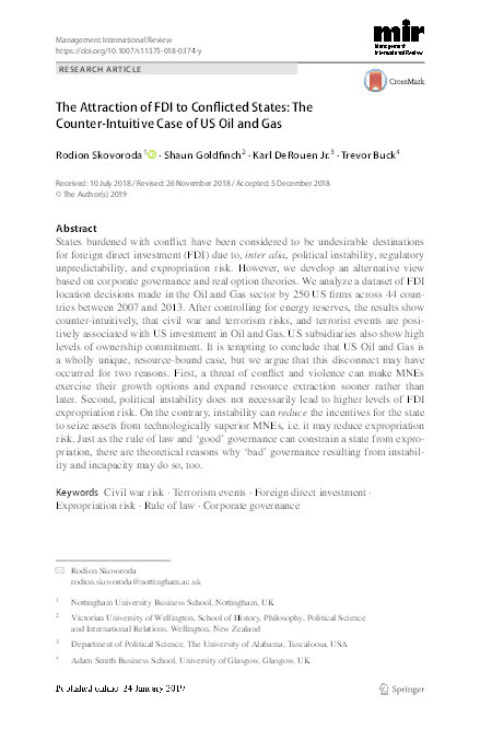 The Attraction of FDI to Conflicted States: The Counter-Intuitive Case of US Oil and Gas Thumbnail