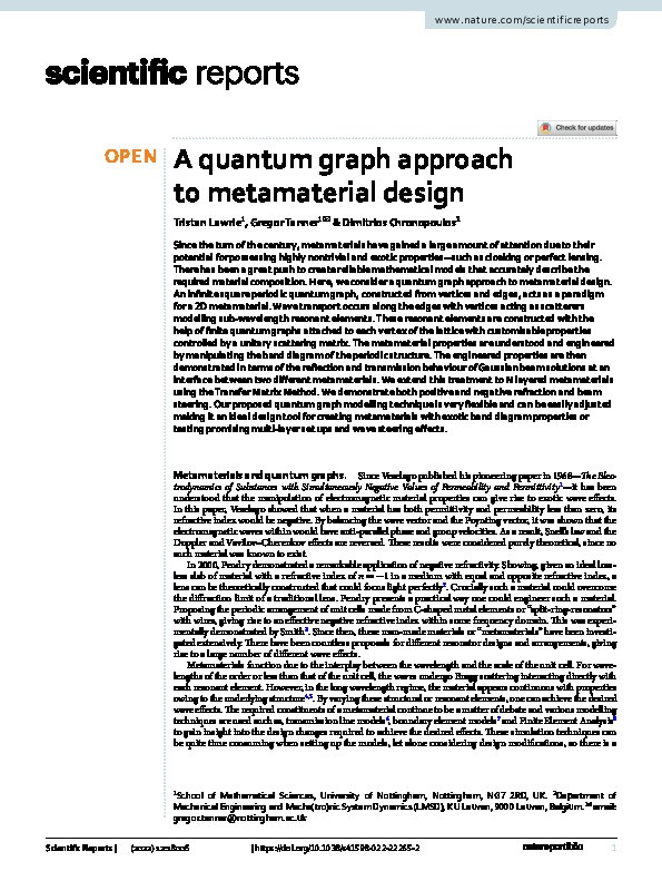 A quantum graph approach to metamaterial design Thumbnail