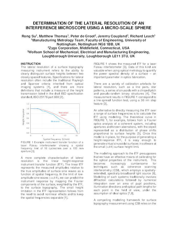 Determination of the lateral resolution of an interference microsope using a micro-scale sphere Thumbnail