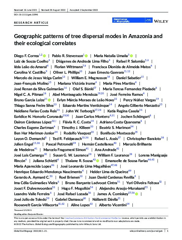 Geographic patterns of tree dispersal modes in Amazonia and their ecological correlates Thumbnail