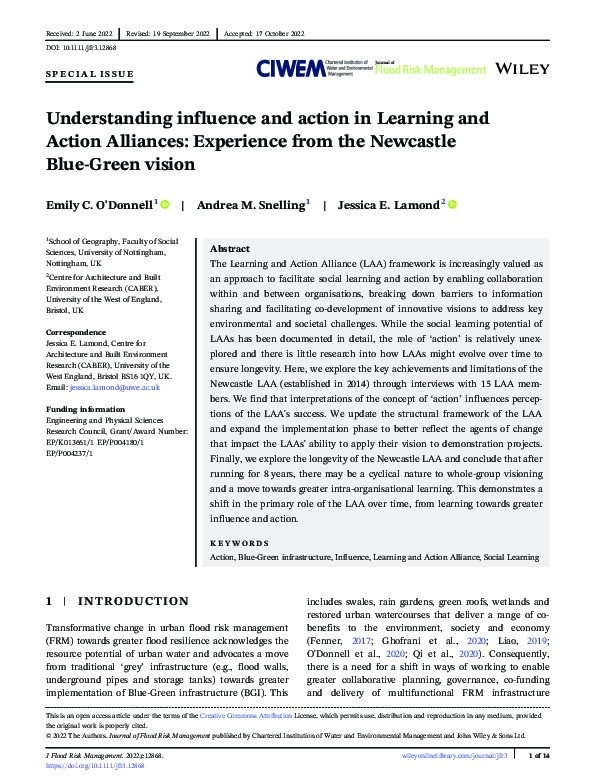 Understanding influence and action in Learning and Action Alliances: Experience from the Newcastle Blue‐Green vision Thumbnail