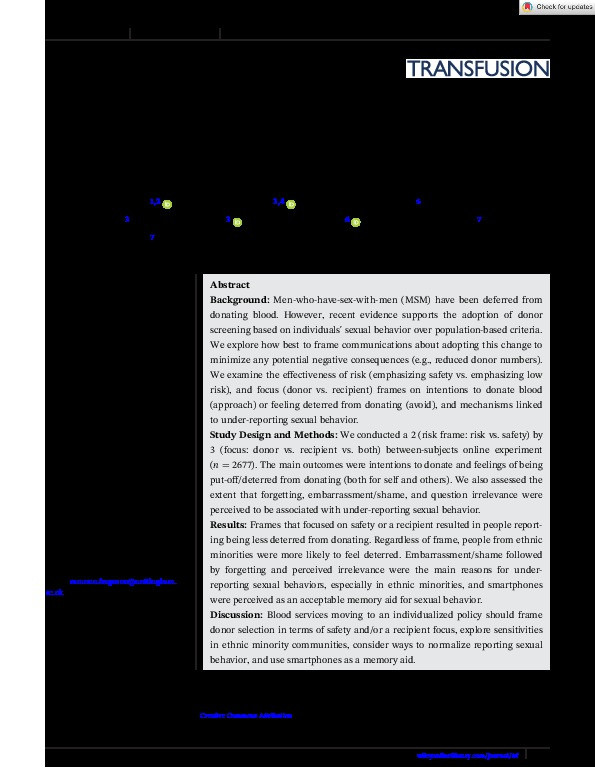 Communicating the move to individualized donor selection policy: Framing messages focused on recipients and safety Thumbnail