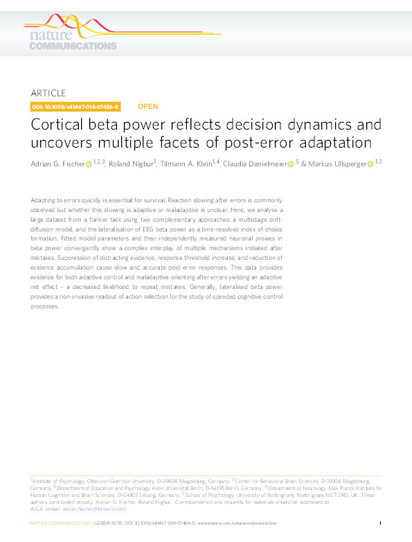 Cortical beta power reflects decision dynamics and uncovers multiple facets of post-error adaptation Thumbnail