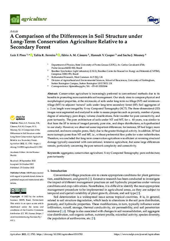 A Comparison of the Differences in Soil Structure under Long-Term Conservation Agriculture Relative to a Secondary Forest Thumbnail