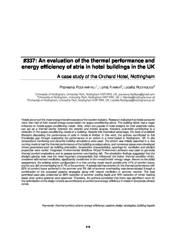 An Evaluation of the Thermal Performance and Energy Efficiency of Atriums in Hotel Buildings in the UK - A Case Study of the Orchard Hotel, Nottingham Thumbnail