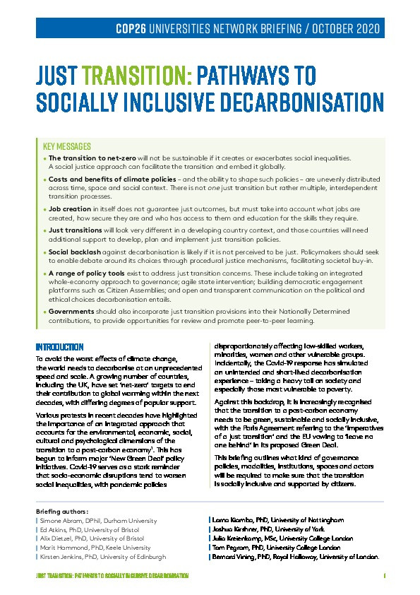 Just Transition: Pathways to Socially Inclusive Decarbonisation Thumbnail