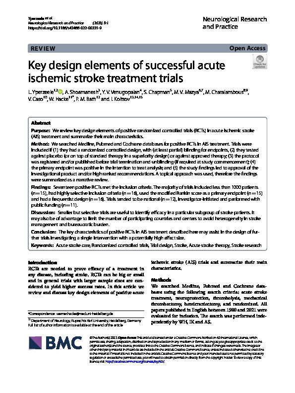 Key design elements of successful acute ischemic stroke treatment trials Thumbnail