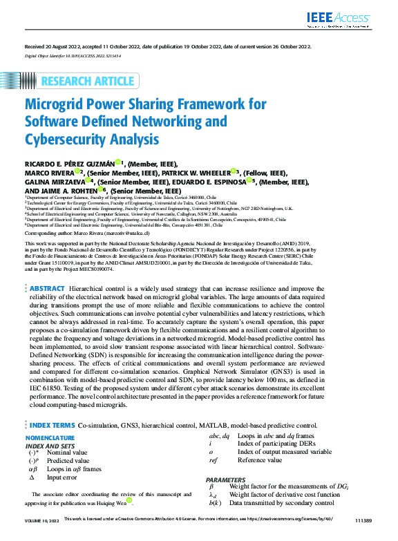 Microgrid Power Sharing Framework for Software Defined Networking and Cybersecurity Analysis Thumbnail