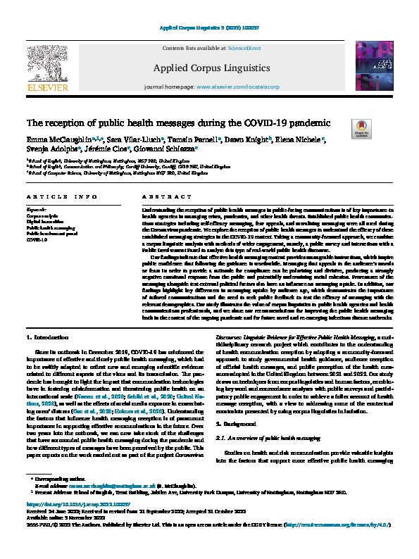 The reception of public health messages during the COVID-19 pandemic Thumbnail