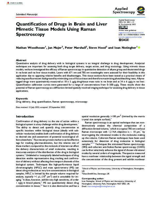 Quantification of Drugs in Brain and Liver Mimetic Tissue Models Using Raman Spectroscopy Thumbnail