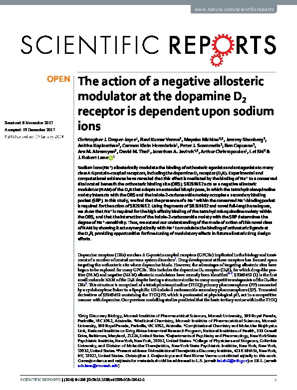 The action of a negative allosteric modulator at the dopamine D2 receptor is dependent upon sodium ions Thumbnail