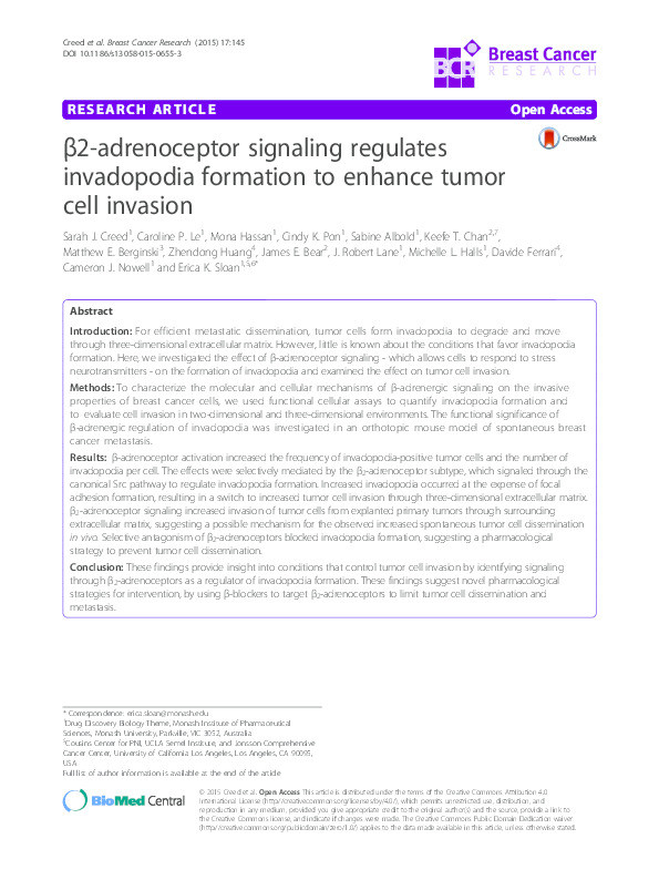 ?2-adrenoceptor signaling regulates invadopodia formation to enhance tumor cell invasion Thumbnail