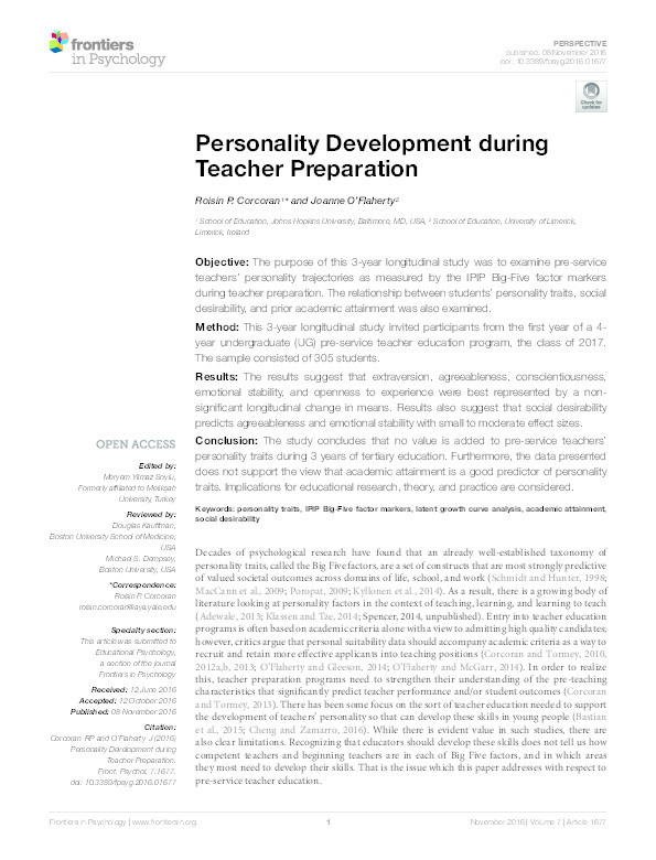 Personality development during teacher preparation Thumbnail