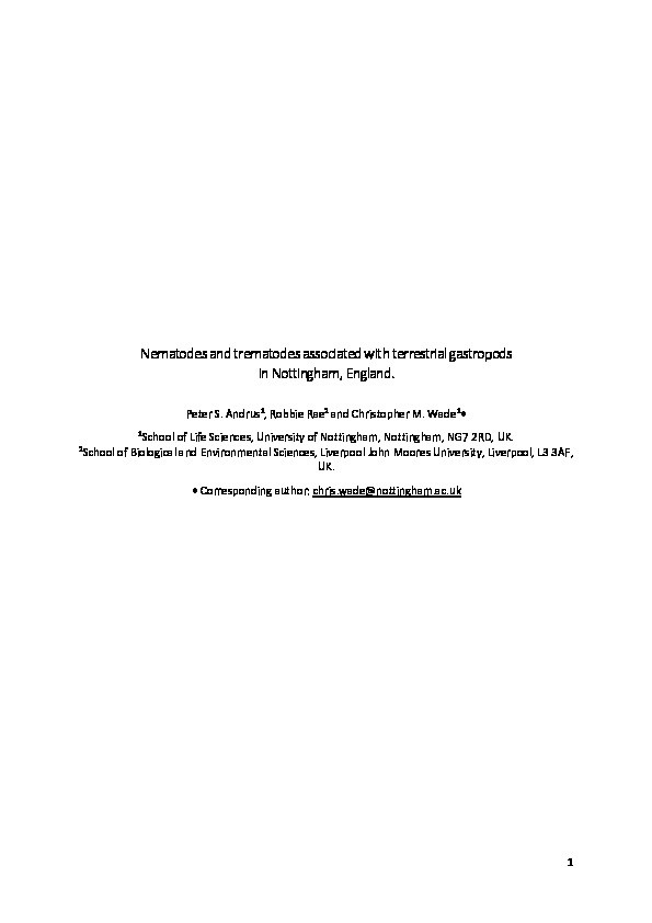 Nematodes and trematodes associated with terrestrial gastropods in Nottingham, England Thumbnail