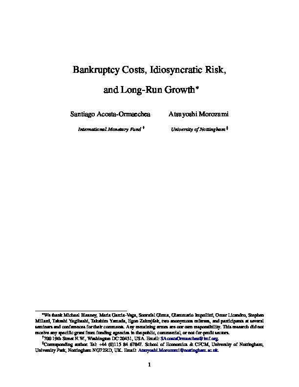 Bankruptcy costs, idiosyncratic risk, and long-run growth Thumbnail