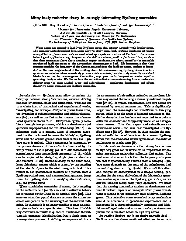 Many-Body Radiative Decay in Strongly Interacting Rydberg Ensembles Thumbnail