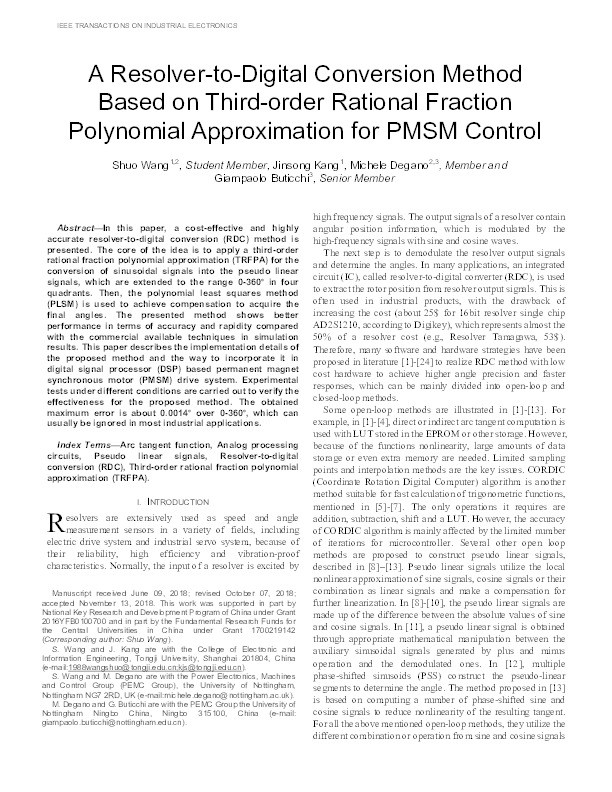 A resolver-to-digital conversion method based on third-order rational fraction polynomial approximation for PMSM control Thumbnail