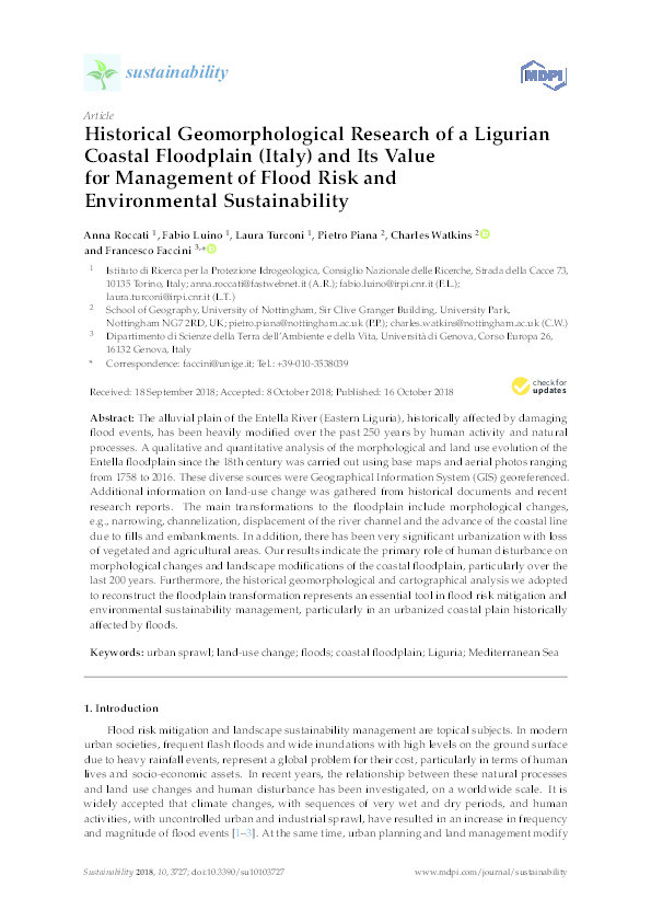 Historical geomorphological research of a Ligurian coastal floodplain (Italy) and its value for management of flood risk and environmental sustainability Thumbnail