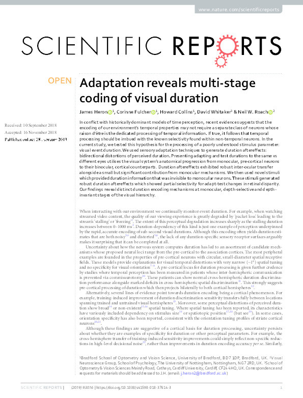 Adaptation reveals multi-stage coding of visual duration Thumbnail