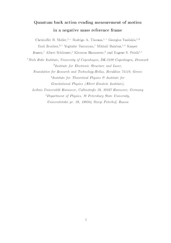 Quantum back-action-evading measurement of motion in a negative mass reference frame Thumbnail