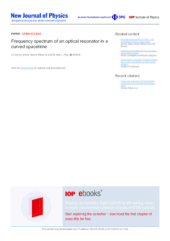 Frequency spectrum of an optical resonator in a curved spacetime Thumbnail