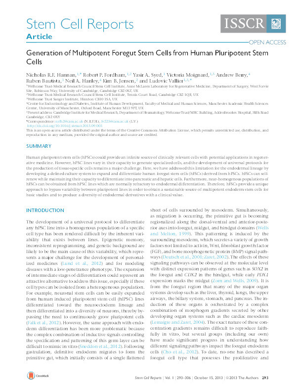 Generation of multipotent foregut stem cells from human pluripotent stem cells Thumbnail