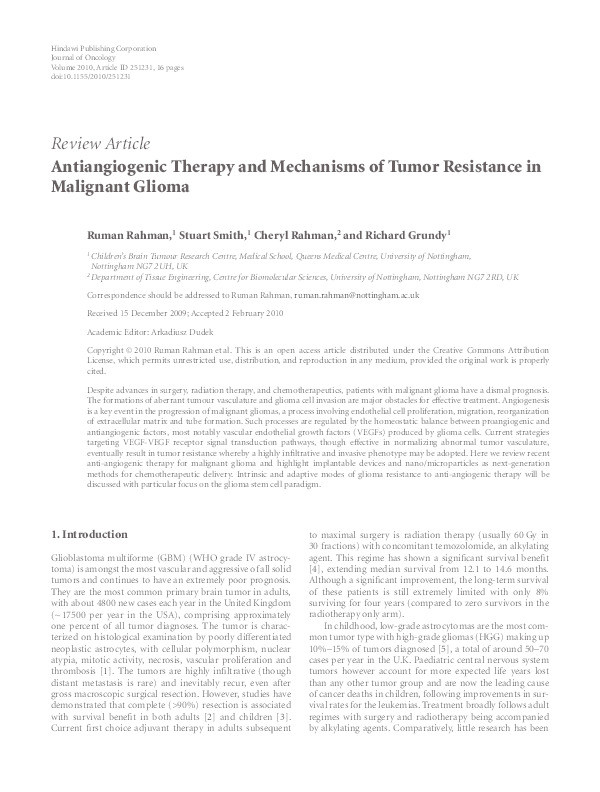 Antiangiogenic therapy and mechanisms of tumor resistance in malignant glioma Thumbnail