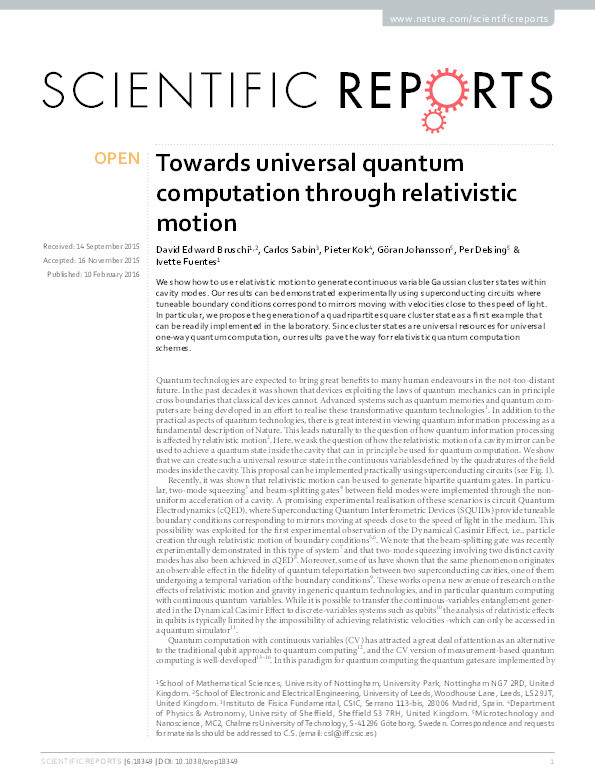 Towards universal quantum computation through relativistic motion Thumbnail