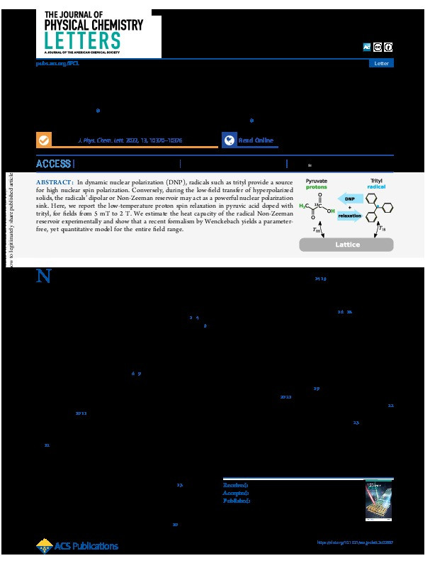 Radical-Induced Low-Field 1H Relaxation in Solid Pyruvic Acid Doped with Trityl-OX063 Thumbnail