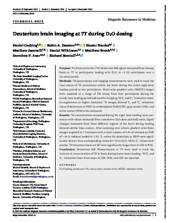 Deuterium brain imaging at 7T during D2O dosing Thumbnail