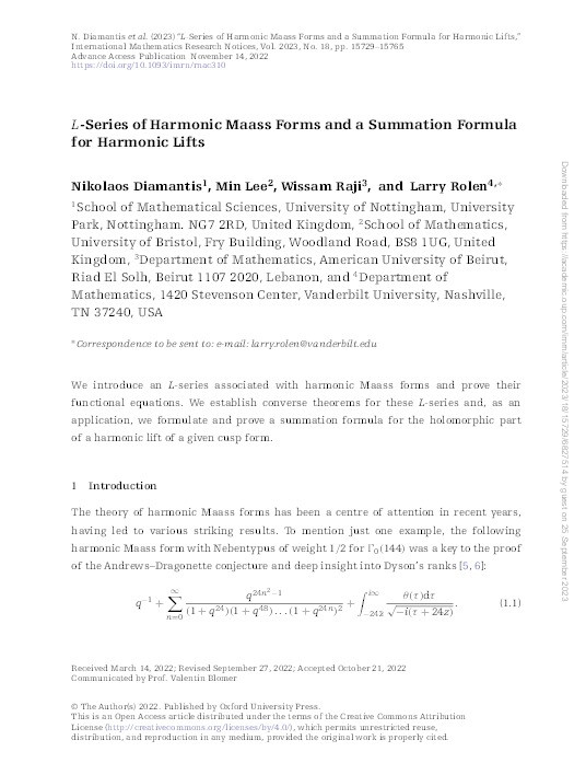 L-Series of Harmonic Maass Forms and a Summation Formula for Harmonic Lifts Thumbnail