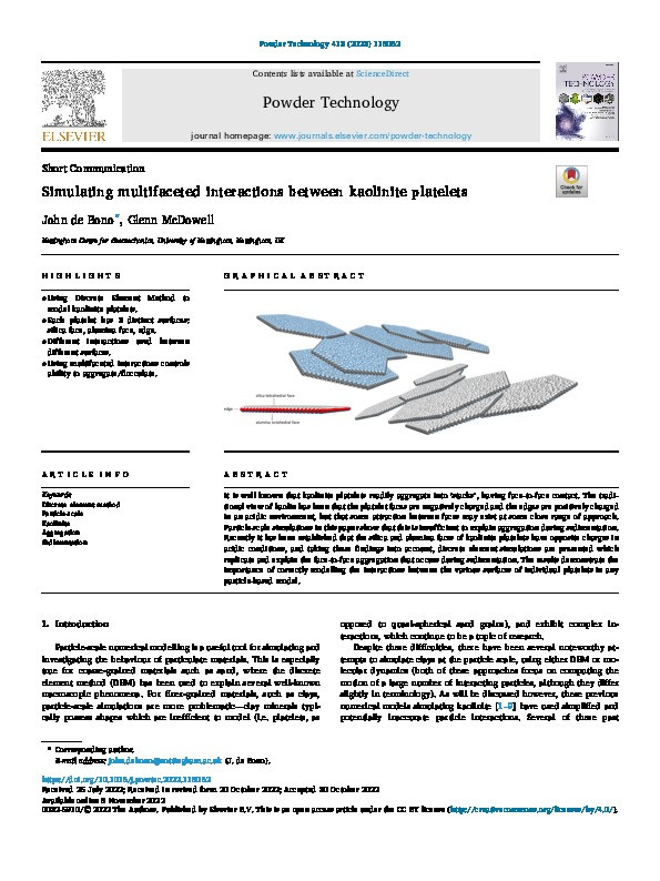 Simulating multifaceted interactions between kaolinite platelets Thumbnail