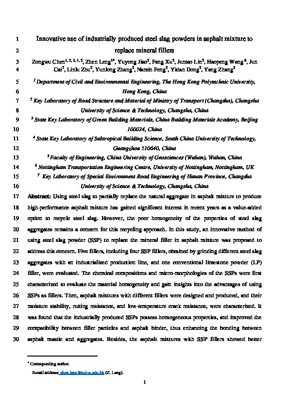 Innovative use of industrially produced steel slag powders in asphalt mixture to replace mineral fillers Thumbnail