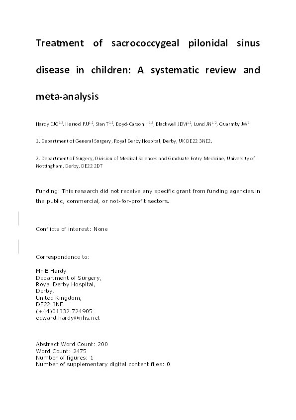 Fibrin glue obliteration is safe, effective and minimally invasive as first line treatment for pilonidal sinus disease in children Thumbnail