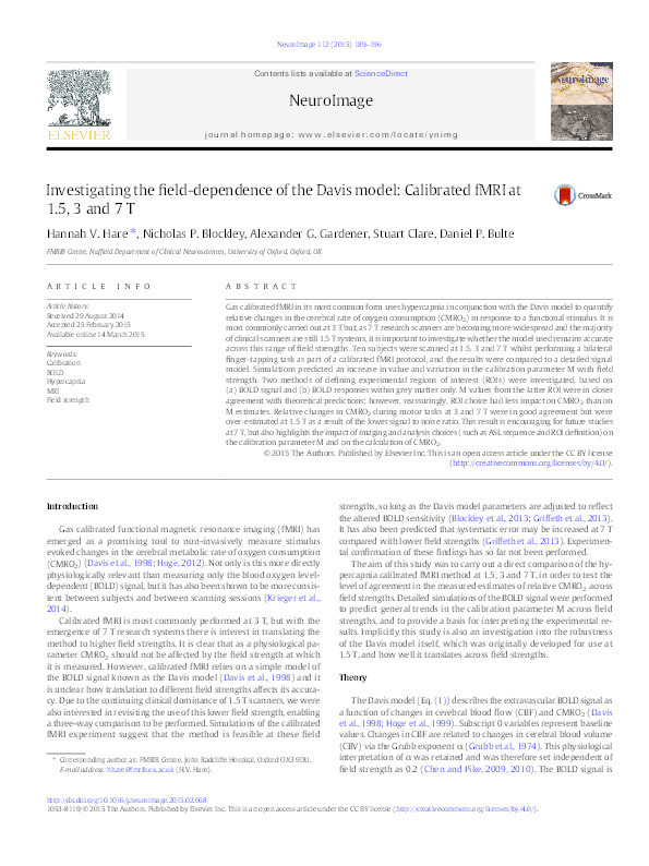 Investigating the field-dependence of the Davis model: Calibrated fMRI at 1.5, 3 and 7 T Thumbnail