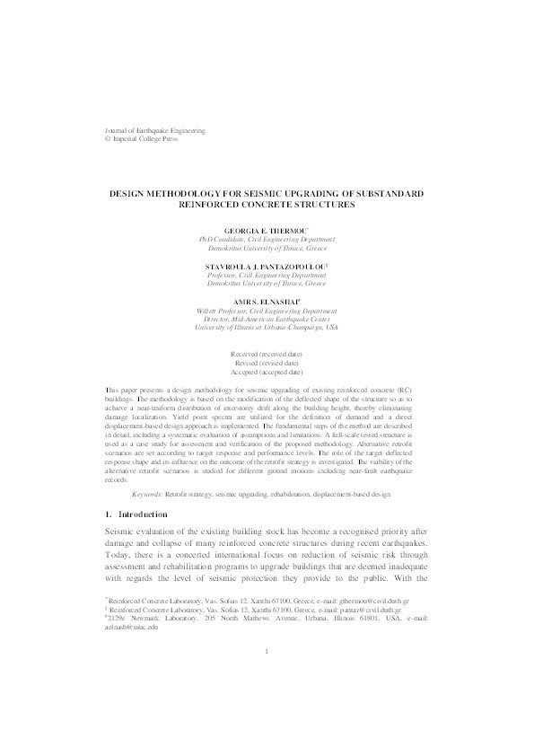 Design Methodology for Seismic Upgrading of Substandard Reinforced Concrete Structures Thumbnail